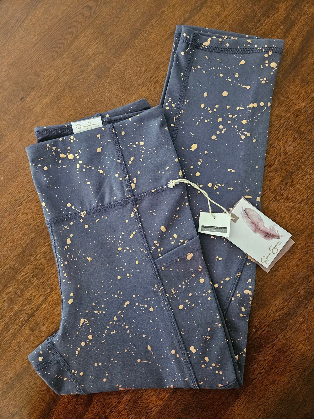 NWTs Women's Jessica Simpson Cropped Leggings with Gold Metallic Splatter